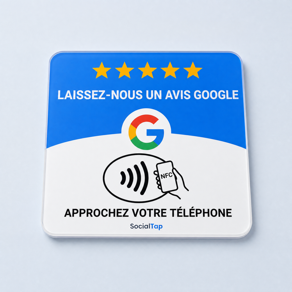 Plaque NFC avis Google SocialTap, vue produit