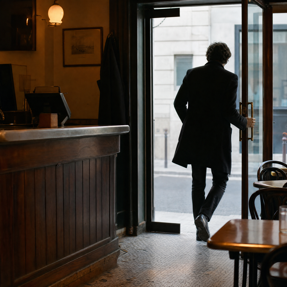 Client satisfait quittant un cafe sans laisser d avis